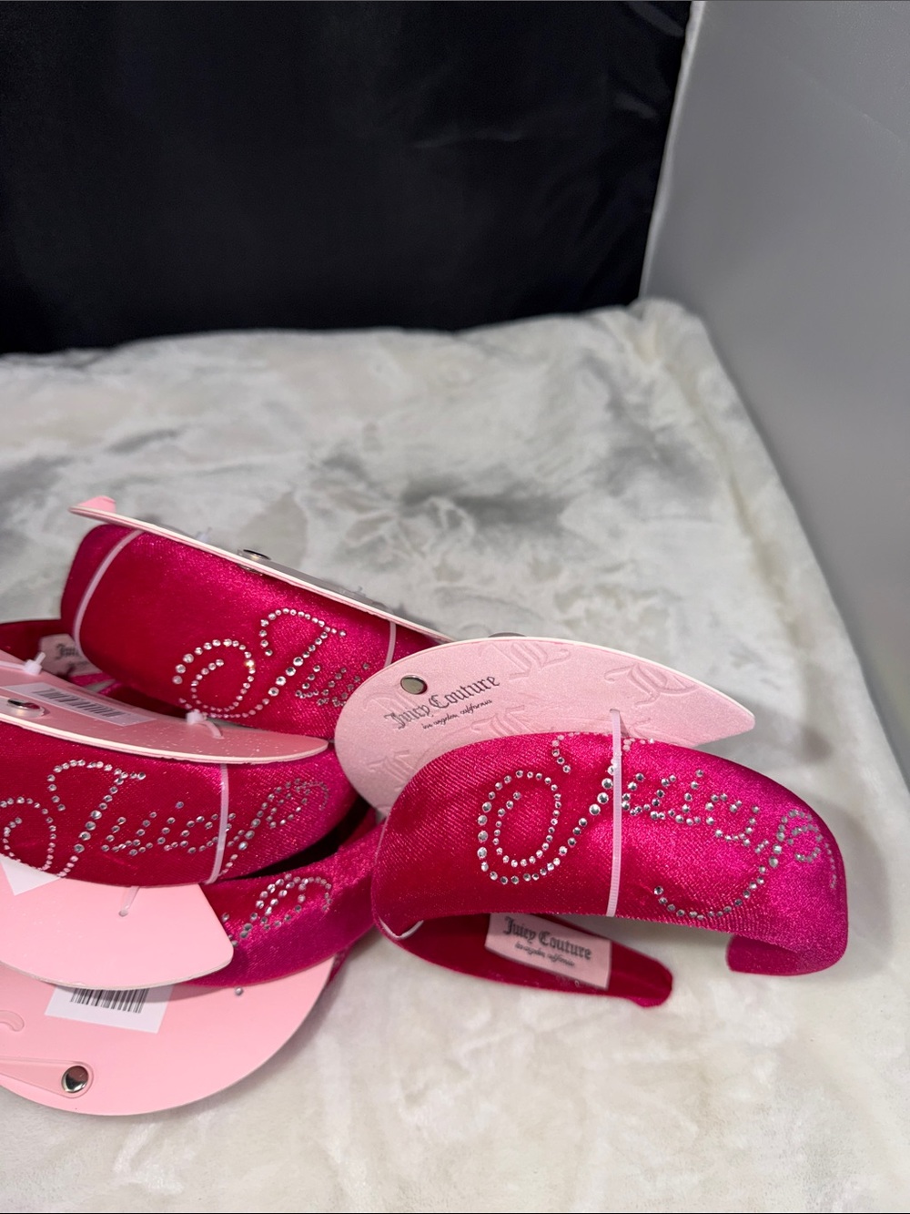 Juicy Couture NWT Pink Satin Rhinestone Logo Headband Y2K Glam Streetwear